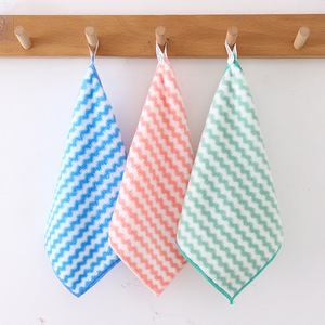 Coral Fleece Striped Dishcloth Rectangle Absorbent Lint Free Kitchen Cleaning <b>Cloth</b> Blue Green <b>Pink</b> Water Ripples Pattern - Product Image 3