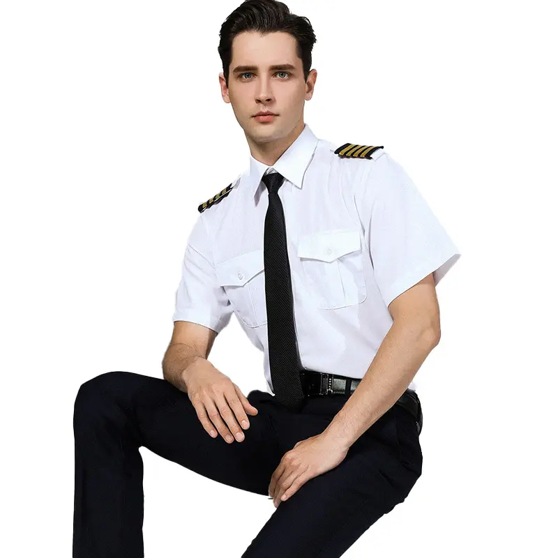 Unique simple design security clothing men shirts white male short-sleeve security work wear mens captain pilot uniforms