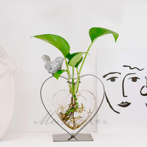 Commercio all'ingrosso a forma di cuore vaso di vetro impianto terrario vaso di vetro con supporto <span class=keywords><strong>per</strong></span> la decorazione domestica eco-friendly - Product Image 3