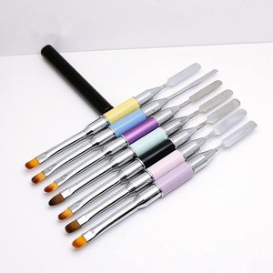 Double-Ended French Liner Gel Builder Nail Brush Gradient Flat Brush Metal Spatula for <b>Polish</b> Drawing - Product Image 1