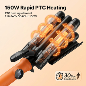 PRITECH Fer à boucler à 3 barils 32 mm, Onduleur de cheveux effet sirène en céramique, Température réglable 120-210°C, Tendance 2026 - Product Image 5