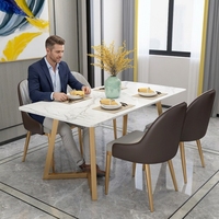 Table à manger en marbre de luxe moderne de haute qualité pour petits appartements et hôtels, ensemble de salle à manger 4 personnes avec chaises en fer
