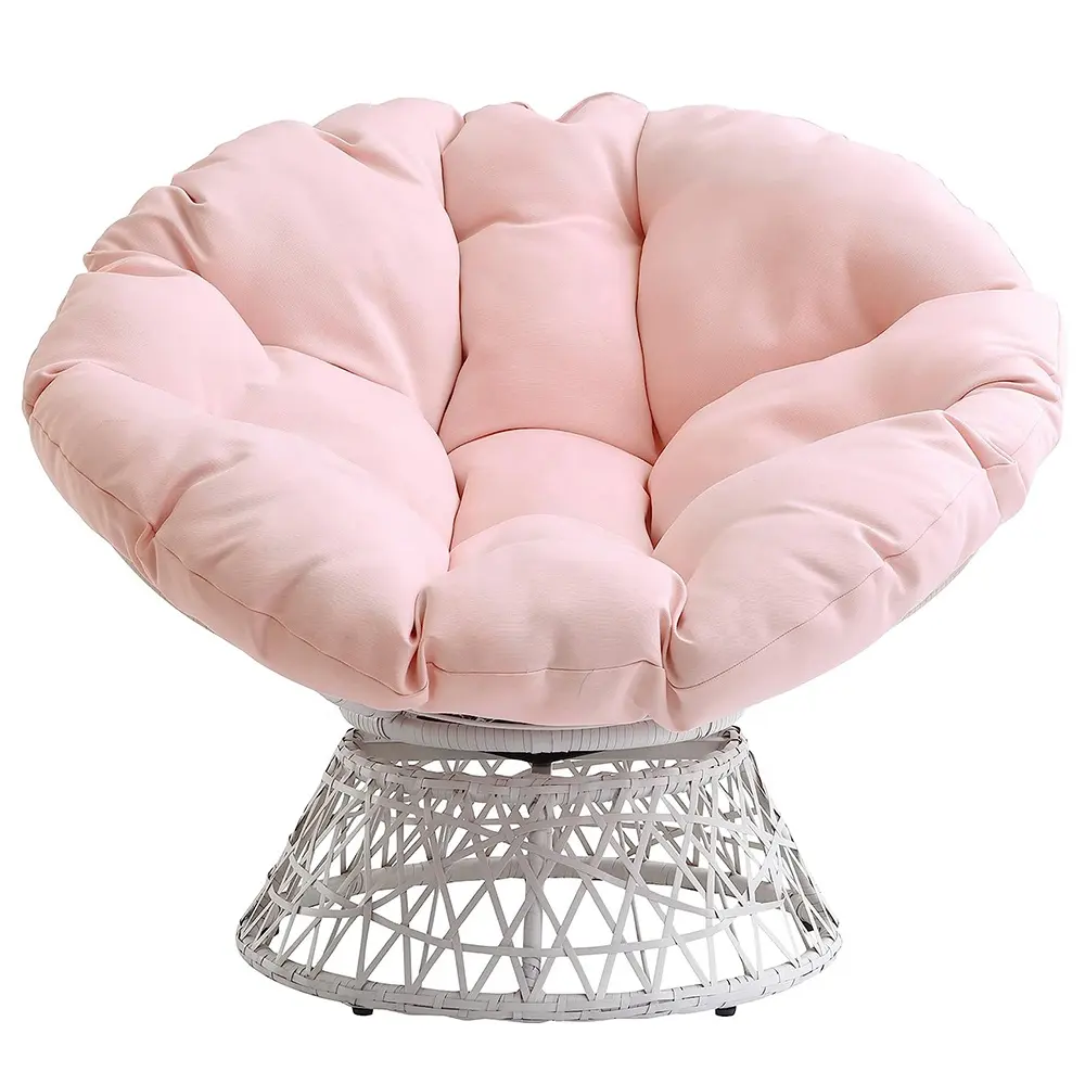 Schommelstoel Voor Buiten Met Schommelstoel Voor 360 Graden Draaibare Rieten Papasan Rotan Stoel Crèmekleurige Framestoelen Met Roze Kussen