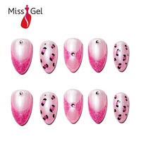 Lot de faux ongles Y2K roses style salon, en gel souple, courts, forme amande, avec imprimé léopard, réutilisables, imperméables, pour nail art