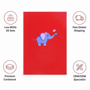 Tarjeta de felicitación 3D con diseño de elefante, tarjeta de cumpleaños hecha a mano, tarjeta de invitación personalizada para baby shower, festival, regalo para niños - Product Image 6