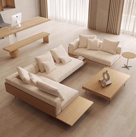 Ensemble de canapés en forme de U en tissu avec base en bois massif pour salon de villa, design moderne