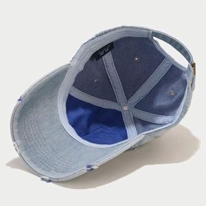 Gorra de Béisbol Unisex de Mezclilla Desgastada al por Mayor con Logotipo Personalizado, Lavado Vintage, Azul Claro, Imagen Común, Bordado 3D - Product Image 4