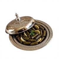Plat de service en métal haut de gamme avec couvercle, design arabe, plat chauffe-plats décoratif pour table à manger, buffet, restauration et usage domestique