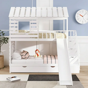 Lits superposés de haute qualité pour enfants, garçons, filles et adolescents avec toit et garde-corps - Product Image 2