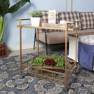 <span class=keywords><strong>Chariot</strong></span> à bar en métal et <span class=keywords><strong>bois</strong></span> à deux niveaux, style industriel moderne, doré, avec revêtement en poudre, roulettes, pour la maison, la cuisine, le salon, la cave à vin - Product Image 3