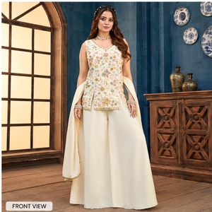Ensemble de costume palazzo brodé floral avec dupatta, vêtements ethniques de créateur, collection pour femmes, fête, mariage, occasions festives - Product Image 3