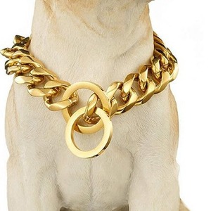 犬用ステンレス鋼キューバカーブリンクネックレス15mm金メッキスリップチェーン犬用 - Product Image 6
