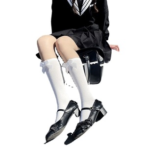 Women's Mid Calf Socks Velvet Bow Cotton Knee Socks For Youth Uniform Style - Product Image 5