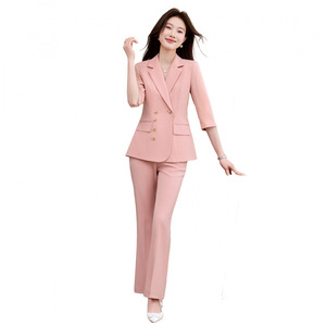 Women's Pink Three Quarter Sleeve Suit Set Office Lady Anti-Wrinkle Daily Commute Work Wear - Product Image 5