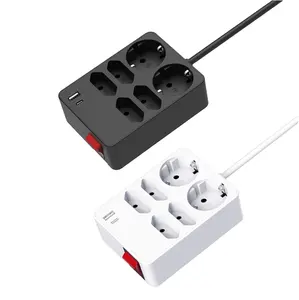 Custom Eu Multi Plug 6 Ac Outlets Power Strip Extension Opladen Socket Met 3.4A Type-C Verlengsnoer Power board