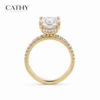 Ovaler Labor-Diamant Halo-Verlobungsring mit Pavé-Band und Vier-Krappen-Fassung, Brautschmuck in 18K Gold, Vergoldet, IGI-Zertifiziert