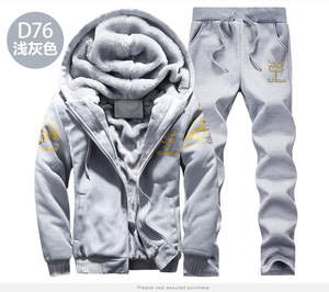 メンズ冬トラックスーツカジュアルフード付き暖かいスウェットシャツ厚手フリース2PCジャケット + パンツ<span class=keywords><strong>M</strong></span>-4XLサイズ - Product Image 4