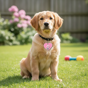 Medaglietta per Animali Domestici con Grande Cuore Rosa e Design con Impronta di Zampa - Product Image 3