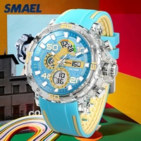 Montre de sport SMAEL, nouvelle arrivée, pour homme, quartz, résistante à l'eau, affichage numérique LED, chronomètre, alarme, 50 bars, bracelet en plastique, modèle 8136