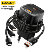 Chargeur Rapide Essager EU UK pour Téléphone Mobile PD 20W Type C et Câble de Charge Rapide Type USB C 100W pour Iphone Samsung