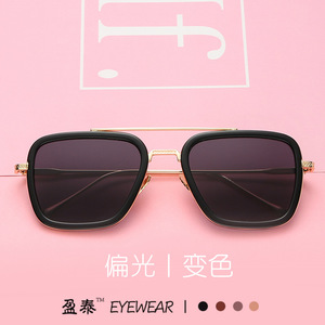 Iron Spider Man Style <b>Square</b> Polarized Photochromic Sunglasses For Men UV400 Protection <b>Gold</b> <b>Frame</b> Plastic And Metal - Product Image 3