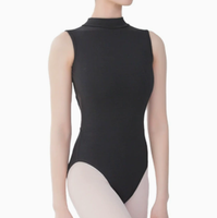 CL00460 Maillot de Ballet con Cuello Alto y Paneles de Malla con Recortes en la Espalda para Mujer, sin Mangas, para Danza, Gimnasia y Entrenamiento