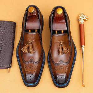 Zapatos de Vestir para Hombre 2026, de Cuero Genuino, Punta Cuadrada, Estilo Británico, con Borlas y Grabados, Cómodos y de Alta Calidad - Product Image 2