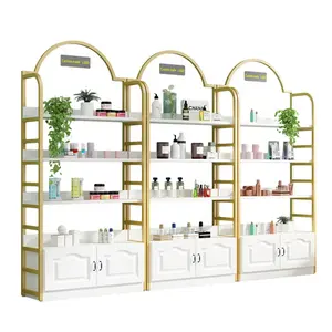 Bán lẻ biểu tượng tùy chỉnh nhiệm vụ nặng nề mỹ phẩm chăm sóc da Kim Loại hiển thị đứng Tủ Vàng sàn trang điểm hiển thị kệ giá - Product Image 1