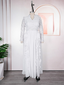 Vestido de Noche Elegante para Mujer Africana de Talla Grande, Vestido Maxi con Encaje y Pedrería, Cuello en V, Estilo Islámico para Fiesta o Boda - Product Image 4