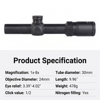 Lunette de chasse Bowei 1-8X24 LPVO SFP avec lentille optique HD, tube de 30 mm, viseur optique de chasse à illumination rouge