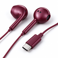 Écouteurs filaires semi intra-auriculaires légers bordeaux Type-C, stéréo haute clarté pour appareils universels Type-C