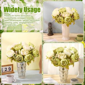<b>Artificial</b> Silk Peony <b>Flower</b> Arrangement Vintage Green White <b>Artificial</b> <b>Hydrangea</b> Stems for Wedding Home Centerpiece Table Decor - Product Image 5