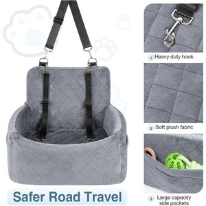Coussin de transport pour chien gris 45x45x40cm, siège de voyage sécurisé pour animaux, housse de siège arrière - Product Image 1