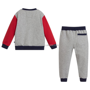 Custom Fashion Apparel <strong>Boys</strong> Colorblock Bomber Tracksuit Set Grey <strong>Red</strong> Stripe Zip up Jacket &amp; Jogger Pants for Kids - Product Image 2