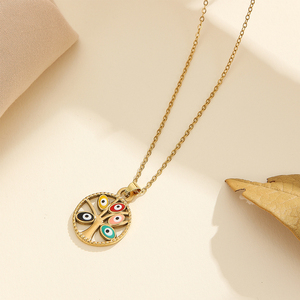 Vente chaude unisexe titane acier collier à la mode oeil <span class=keywords><strong>du</strong></span> <span class=keywords><strong>diable</strong></span> pendentif papillon <span class=keywords><strong>pentagramme</strong></span> vie arbre incrusté pour les fêtes vacances - Product Image 2