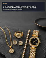 Ensemble de luxe 5 pièces pour femme : Montre et bijoux en zircon haute densité pour spectacle et souvenir
