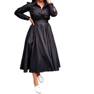 Women's Long-Sleeve Collared Shirt With African-Inspired Elegance, High-Waisted Pleated Skirt, Casual 2-Piece <b>Set</b> Fashion - Product Image 1