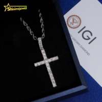 Pendentif Croix en Diamant de Laboratoire Personnalisé en Argent Massif 925 Plaqué Or, Breloques Croix en Diamants de Laboratoire HPHT, Bijoux Iced Out