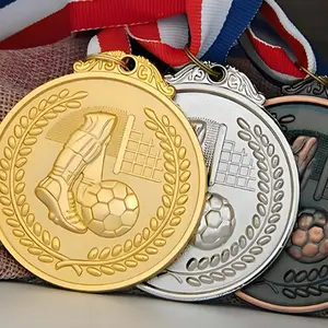 无最低定制2D 3D标志金属运动批发足球奖牌表带硬珐琅奖牌