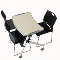 Ensemble bureau et chaise robuste pour étudiant avec tiroir profond et crochet pour livres, bureau inclinable à structure métallique pour salle de classe du lycée