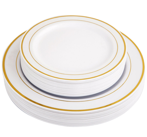 Tabletex Ensemble de Plats de Présentation Jetables Dorés Élégants, <span class=keywords><strong>Assiettes</strong></span> de Dîner Économiques pour Mariages, en Plastique Dégradable Or Antique Décoratif - Product Image 1