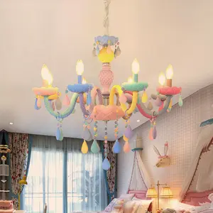 European Rainbow Crystal Chandelier Children Bedroom Candle Lustres Hanging Lamp Princess Macaron Nordic Pendant Light