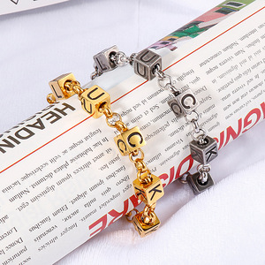 Style <span class=keywords><strong>japonais</strong></span> et coréen, en acier titane, <span class=keywords><strong>bloc</strong></span> géométrique porte-bonheur avec alphabet anglais, unisexe, design personnalisé pour anniversaire, rétro et tendance - Product Image 2