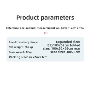 Cochecito Doble para Gemelos, Asiento Delantero/Trasero, Ligero, Plegable, Reclinable, con Empuñadura Metálica, para Segundo Hijo, Tamaño Grande - Product Image 2
