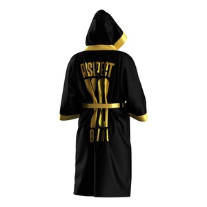 Robe de boxe professionnelle noire pour homme, légère et douce en satin, pour l'entrée en compétition de kickboxing - Product Image 2
