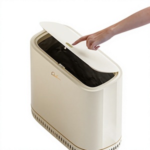 Household Trash Can With Lid 12L Above Rectangular Indoor Use Automatic Suction Design - Product Image 1