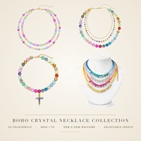Collier bohème superposé avec pendentif zircon coloré et pierres naturelles, accessoire de fête plage pour femmes, vente en gros