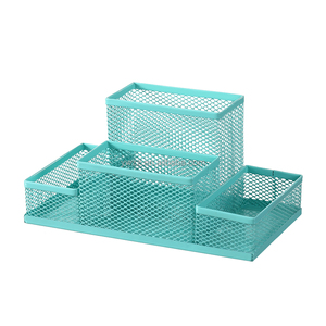 Organizer da Scrivania in Rete Metallica e Plastica Resistente <span class=keywords><strong>Verde</strong></span> Lago con 4 Scomparti Porta Penne e Matite per Scuola e Ufficio - Product Image 1