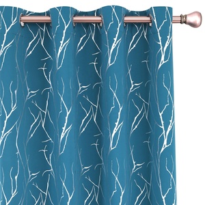 Cortina Blackout com Ilhós e Estampa de Galhos de Árvore em Folha Prateada para Sala de Estar, Redutora de Ruído, com Isolamento Térmico e Retardante de Chamas, Estilo Americano - Product Image 2
