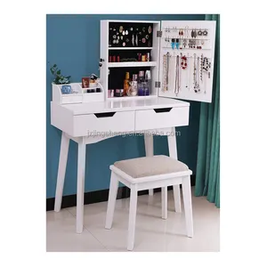 Contemporary Nordic Dressers MDF Hollywood White Painted Furniture Makeup Vanity Desk with Jewelry Storage Cabinet